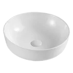 White Round Ceramic Bathroom Vessel Sink With Popup Drain