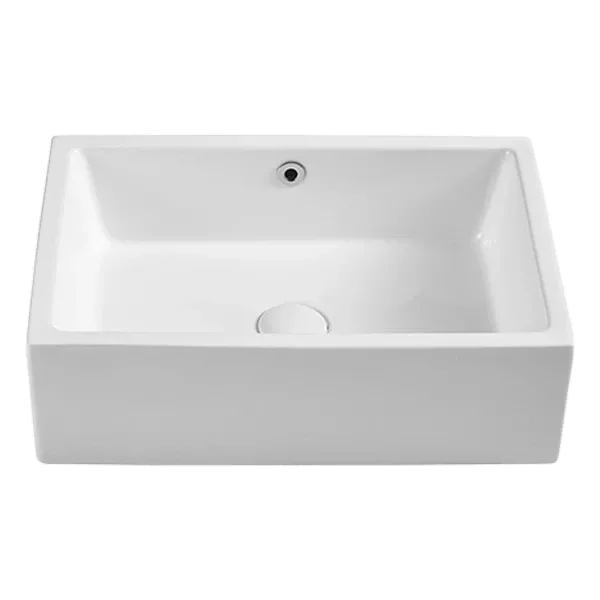 White Ceramic Rectangular Bathroom Vessel Sink with Drain