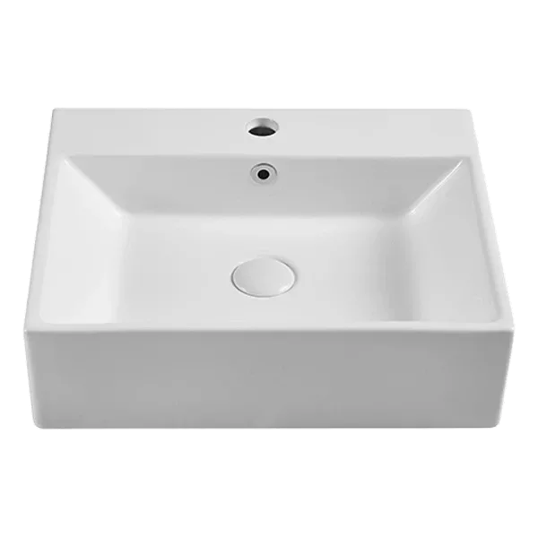 Rectangular White Ceramic Countertop Vessel Sink with Popup Drain