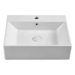 Rectangular White Ceramic Countertop Vessel Sink with Popup Drain