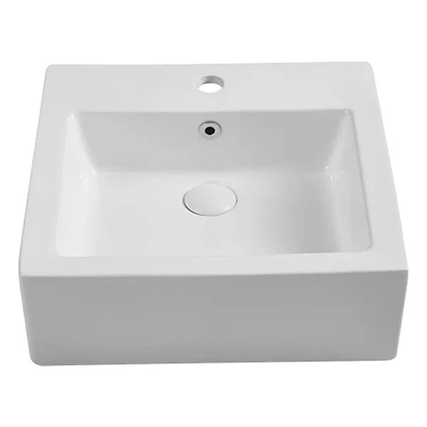 19 in. Above Counter White Ceramic Square Bathroom Vessel Sink