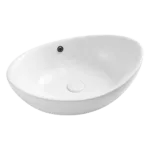 White Ceramic Oval Vessel Bathroom Sink with Popup drain and Overflow