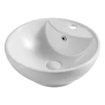 White Ceramic Round Vessel Sink With Overflow and Pop Up drain