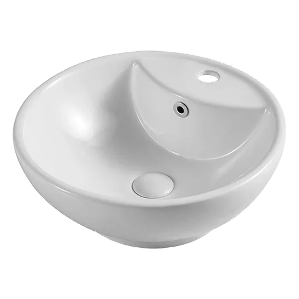 White Ceramic Round Vessel Sink With Overflow and Pop Up drain