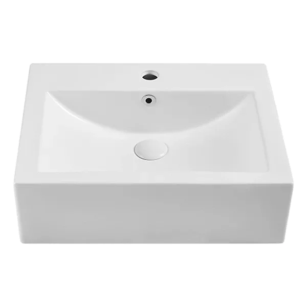 White Ceramic Rectangular Vessel Sink With Overflow and Pop Up drain