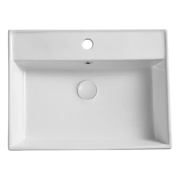 White Ceramic Rectangular Countertop Bath Vessel Sink with Drain