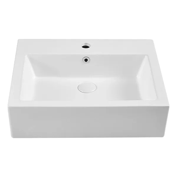 Wall-mounted White Ceramic Rectangular Bathroom Vessel Sink with Overflow