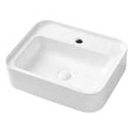 Wall-mounted White Ceramic Rectangular Bathroom Vessel Sink with Drain
