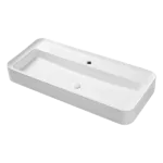 Single Bowl White Ceramic Rectangular Vessel Sink With Popup Drain