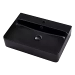 Ceramic Rectangle Vessel Sink with Overflow and Pop-Up Drain in Black