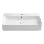 Ceramic Rectangular Wall-Mounted White Bathroom Sink With overflow and Pop Up Drain