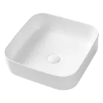 White Ceramic Square Bathroom Vessel Sink with Pop Up Drain