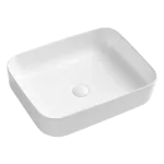 White Ceramic Rectangular Sink with center Pop Up Drain