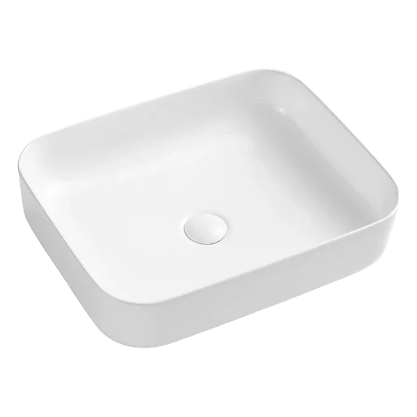 Single Bowl White Ceramic Rectangular Bathroom Vessel Sink with Pop Up Drain