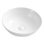 White Ceramic Round Vessel Sink with Center PopUp Drain