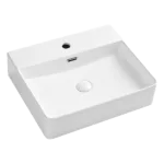 White Ceramic Rectangular Vessel Bathroom Sink with Overflow