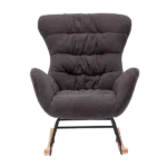 Metal Frame Dark Gray Wool Rocking Chair of Wooden Legs Ideal for Living Room & Bedroom