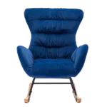 Metal Frame Blue Velvet Rocking Chair of Wooden Legs Ideal for Living Room & Bedroom