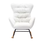 Metal Frame Ivory Velvet Rocking Chair of Wooden Legs Ideal for Living Room & Bedroom