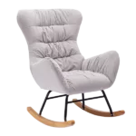 Metal Frame Gray Velvet Rocking Chair of Wooden Legs Ideal for Living Room & Bedroom