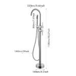 Double Handle Floor Mounted Bathtub Faucet with Hand-Shower in Brushed Nickel