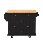 Kitchen Island Cart with Two Storage Cabinets and Two Locking Wheels,43.31 Inch Width,4 Door Cabinet and Two Drawers,Spice Rack, Towel Rack(Black)