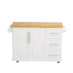 Kitchen Island Cart with 2 Door Cabinet and Three Drawers,43.31 Inch Width with Spice Rack,Towel Rack (White)