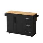 Kitchen Island Cart with 2 Door Cabinet and Three Drawers,43.31 Inch Width with Spice Rack, Towel Rack (Black)