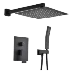 Wall Mounted Square Brass Head Shower System in Black Color