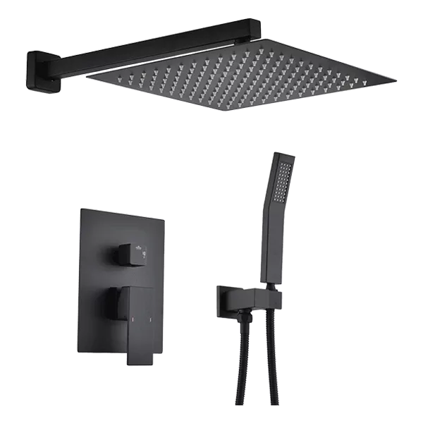 Wall Mounted Square Brass Head Shower System in Black Color