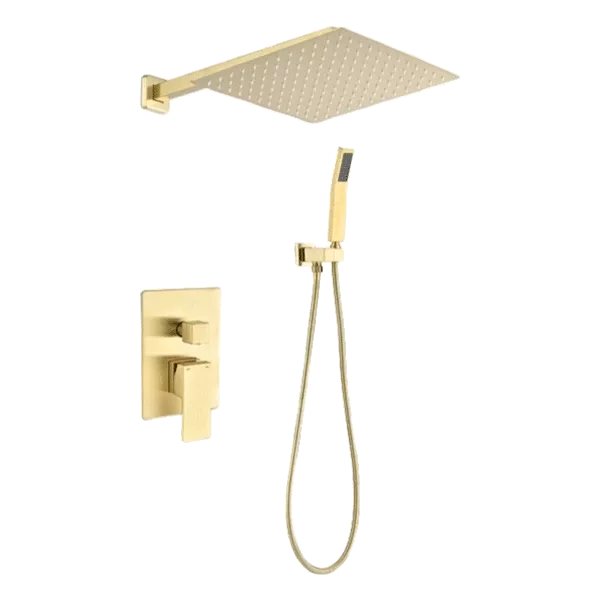 Wall Mounted Brass Square Head Shower System in Gold Color