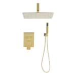 Ceiling Mounted Rectangular Brass Shower System with Handheld and 10"Shower head in Gold Color