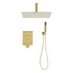Ceiling Mounted Rectangular Brass Shower System with Handheld and 10"Shower head in Gold Color