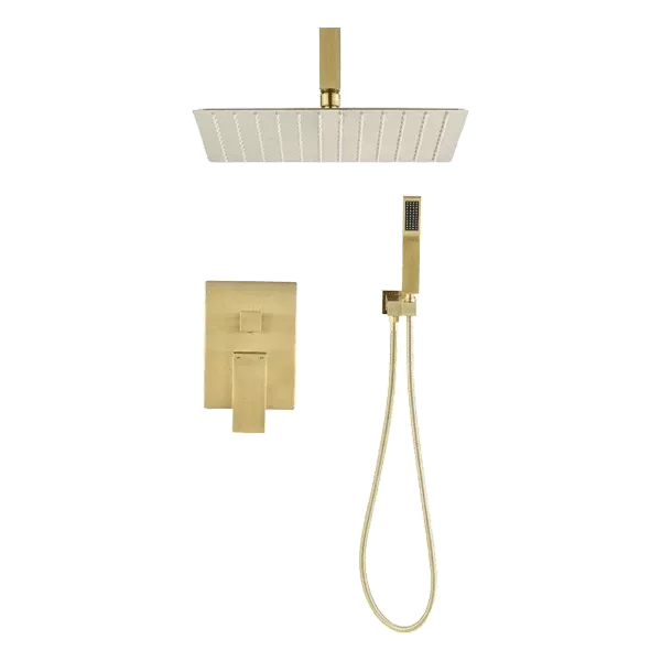 Ceiling Mount Single Spray Pattern with Dual Shower Heads with Spot Resist in Golden Color