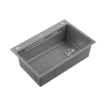 Rectangular Gray Stainless Steel Kitchen Sink with Faucet and Accessories