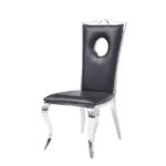 Modern Black Solid Back Chair with PU Leather Seat of Metal Frame And legs
