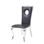 Modern Black Solid Back Chair with PU Leather Seat of Metal Frame And legs