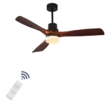 52 in. Matte Black and Cherry Wood Finishes Surface Mount Ceiling Fan with Light & Remote Control