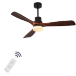 52 in. Matte Black and Cherry Wood Finishes Surface Mount Ceiling Fan with Light & Remote Control