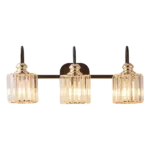 3-Light Bathroom Vanity Fixture with Clear Ribbed Glass Shades in Brass Finish