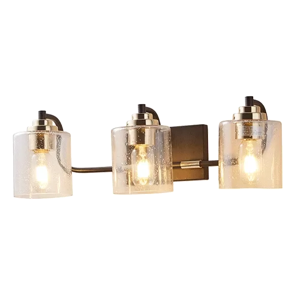 3pcs of Bathroom Lighting with Black Finish and Clear Glass Shade