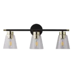 3pcs of Brushed Iron Bathroom Lighting in Black Color with Glass Shade