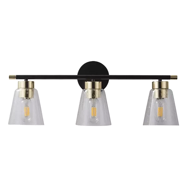 3pcs of Brushed Iron Bathroom Lighting in Black Color with Glass Shade