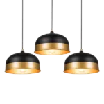 Set of 3 Modern Industrial Metallic Pendant Lights in Black and Gold Color