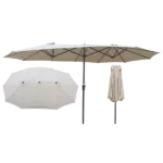 Double-Sided Patio Umbrella Outdoor Market Table Garden Extra Large Waterproof Twin Umbrellas with Crank in Tan Color
