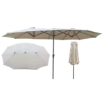Double-Sided Patio Umbrella Outdoor Market Table Garden Extra Large Waterproof Twin Umbrellas with Crank in Tan Color