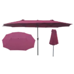 Double-Sided Patio Umbrella Outdoor Market Garden Table with Crank in Burgundy Color