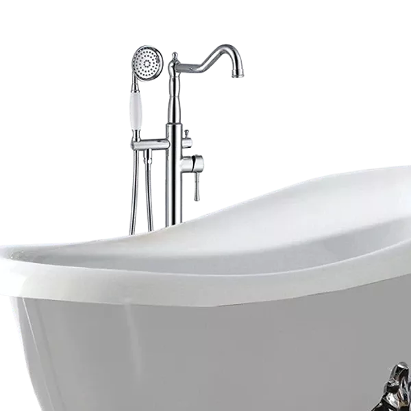 1-Handle Freestanding Floor Mount Tub Faucet with Hand Shower in Chrome