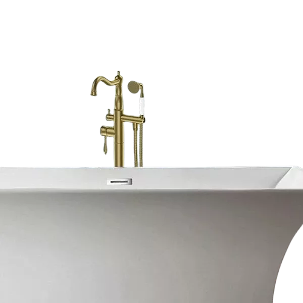 Single Handle Floor Mounted Claw-foot Tub Faucet with Hand-Shower in Golden Color