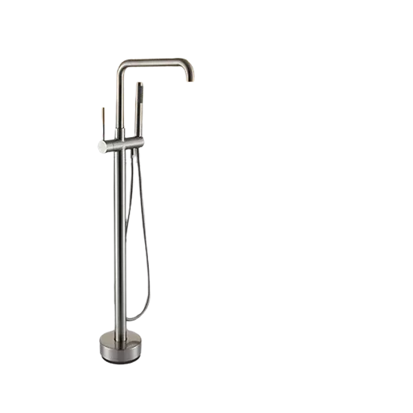 1-Handle Freestanding Floor Mount Tub Faucet with Hand Shower in Brushed Nickel